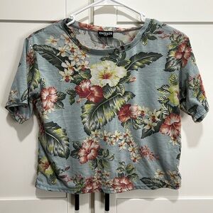 Gray and Pink Crop Top with Relaxed Fit